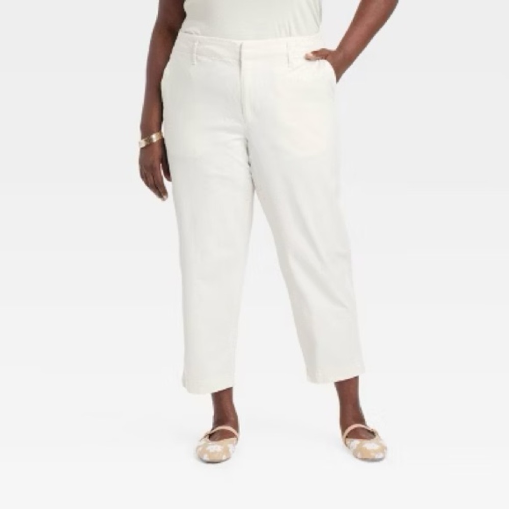 🆕 a new day Women's High-Rise Tapered Ankle Chino Pants Off White Var Sizes NWT - Picture 3 of 12